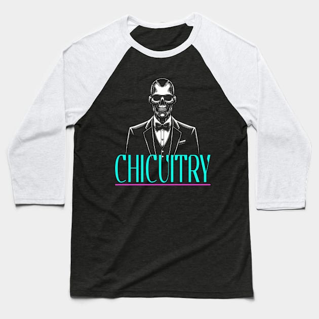 Chic and Creepy Robot: Cyberpunk Elegance Baseball T-Shirt by MetalByte